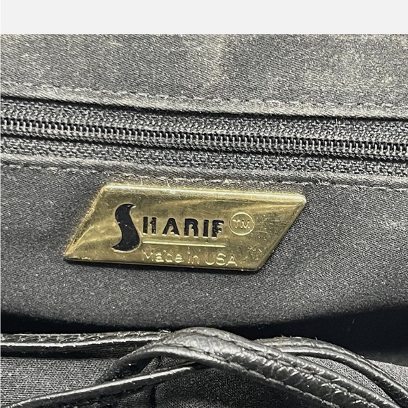 Sharif USA black Leather Patch work Handbag Purse Excellent framed vintage 90s - Picture 5 of 5